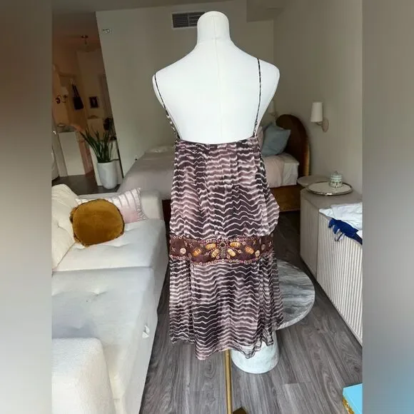 Sue Wong Vintage Y2K Brown Tie Dye Silk Boho Drop Waist Beaded Mini Dress M Sue Wong Vintage Y2K Brown Tie Dye Silk Boho Drop Waist Beaded Mini Dress M